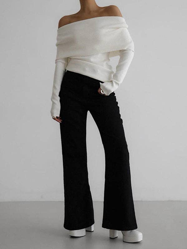 Off-The-Shoulder Sweater Tops: BLACK / M
