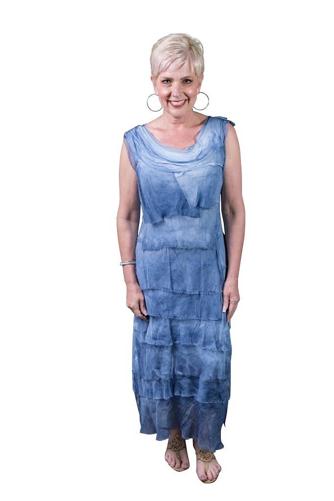 Aleena Silk Maxi Ruffle Dress (DT215):Orchid