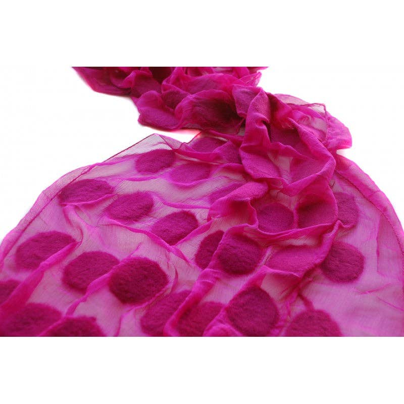Pink Polka Dot  Felted Chiffon Scarves