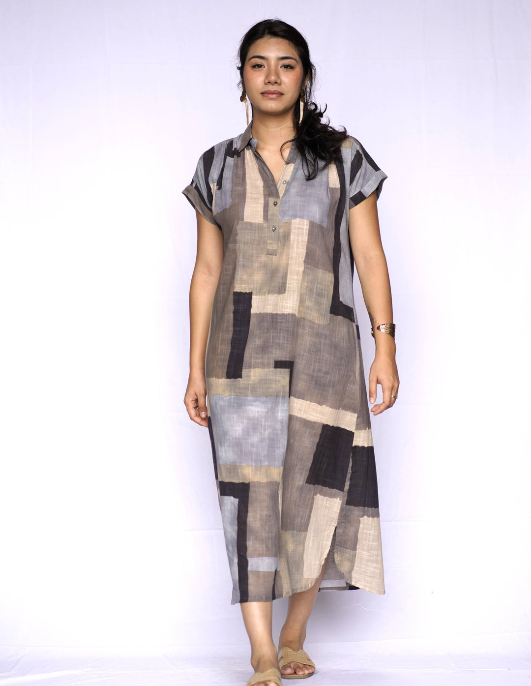 Aya Geo Dress: Mustard / L