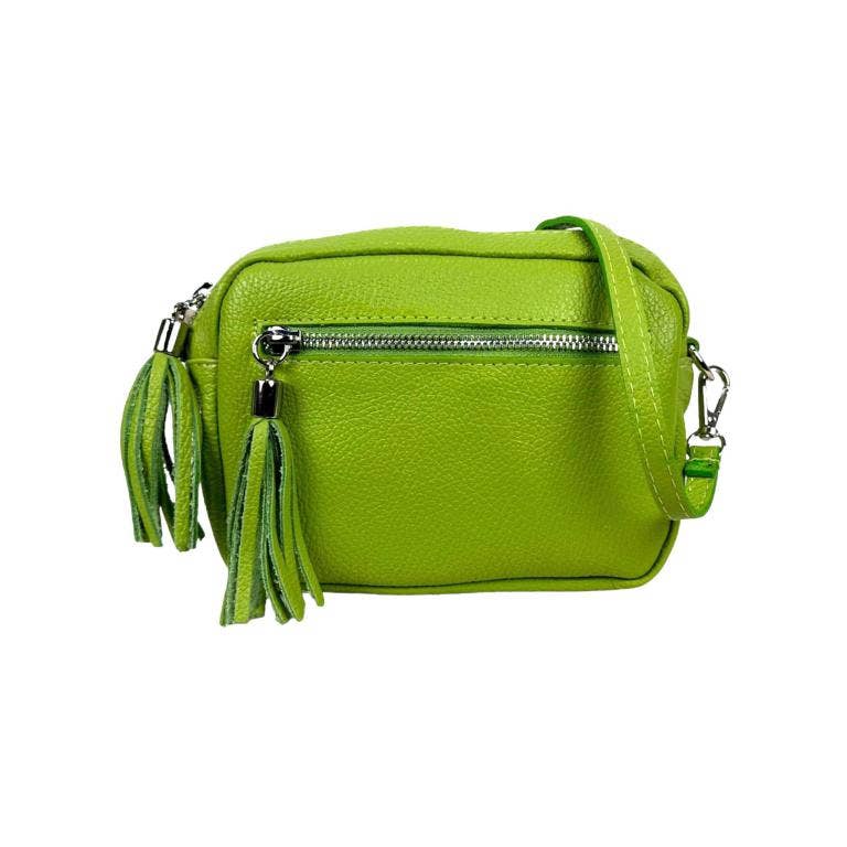Leather shoulder bag with fringe: Grass Green