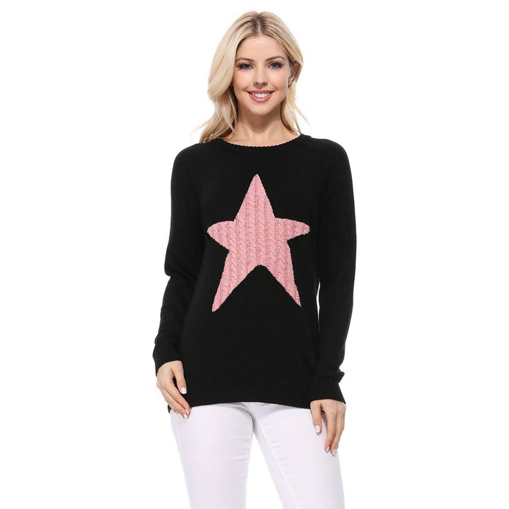 STAR SWEATER: BLACK/PINK / S