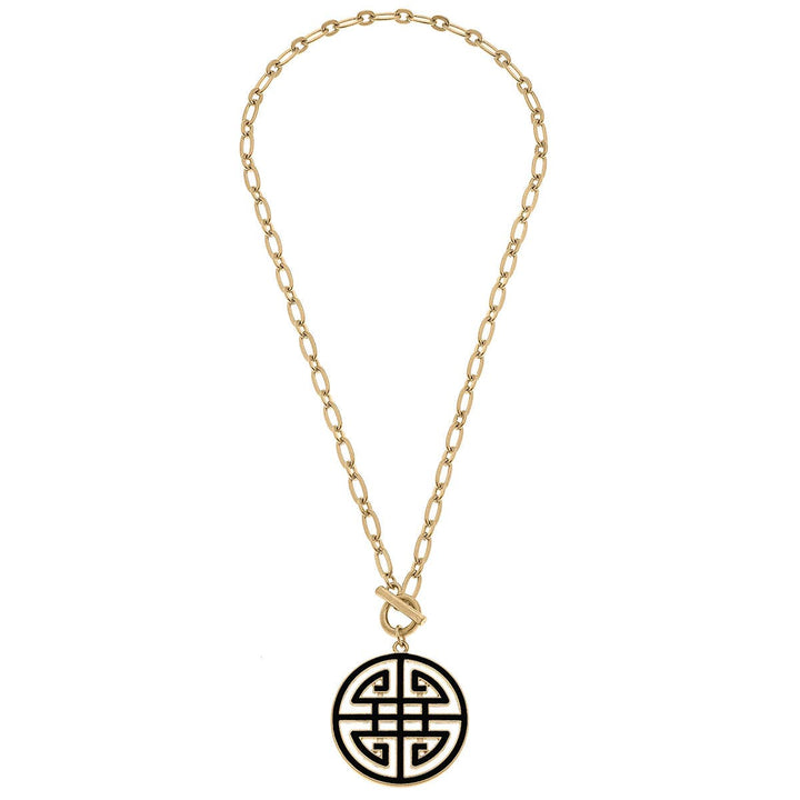 Tara Game Day Greek Keys Enamel Pendant Necklace: Orange