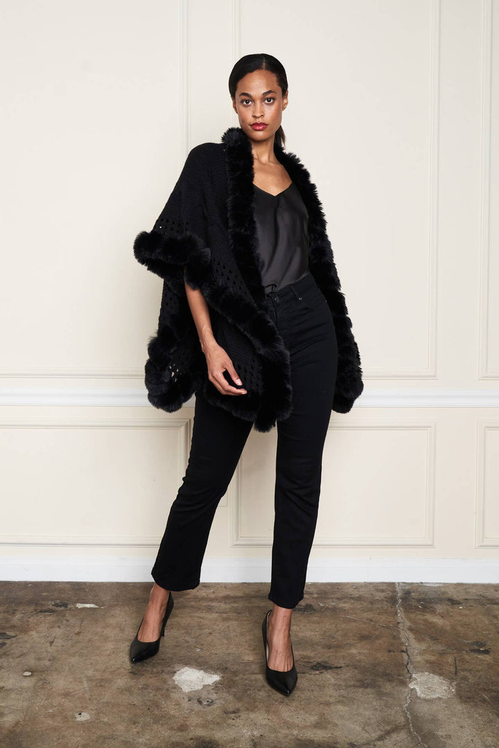 Faux Fur Trim Wrap: Wine