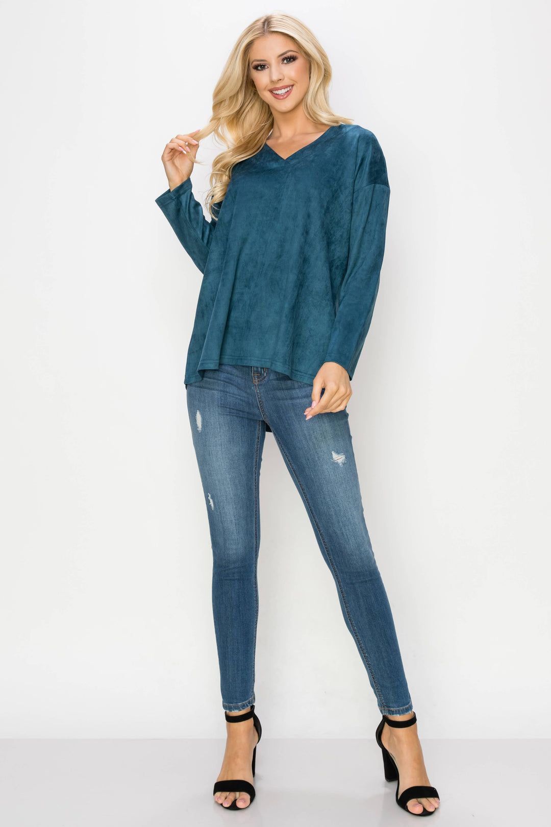 Andrea Stretch Suede Top: BLACK / L / A5415