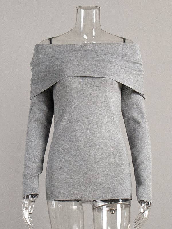 Off Shoulder Sweater : RED / M