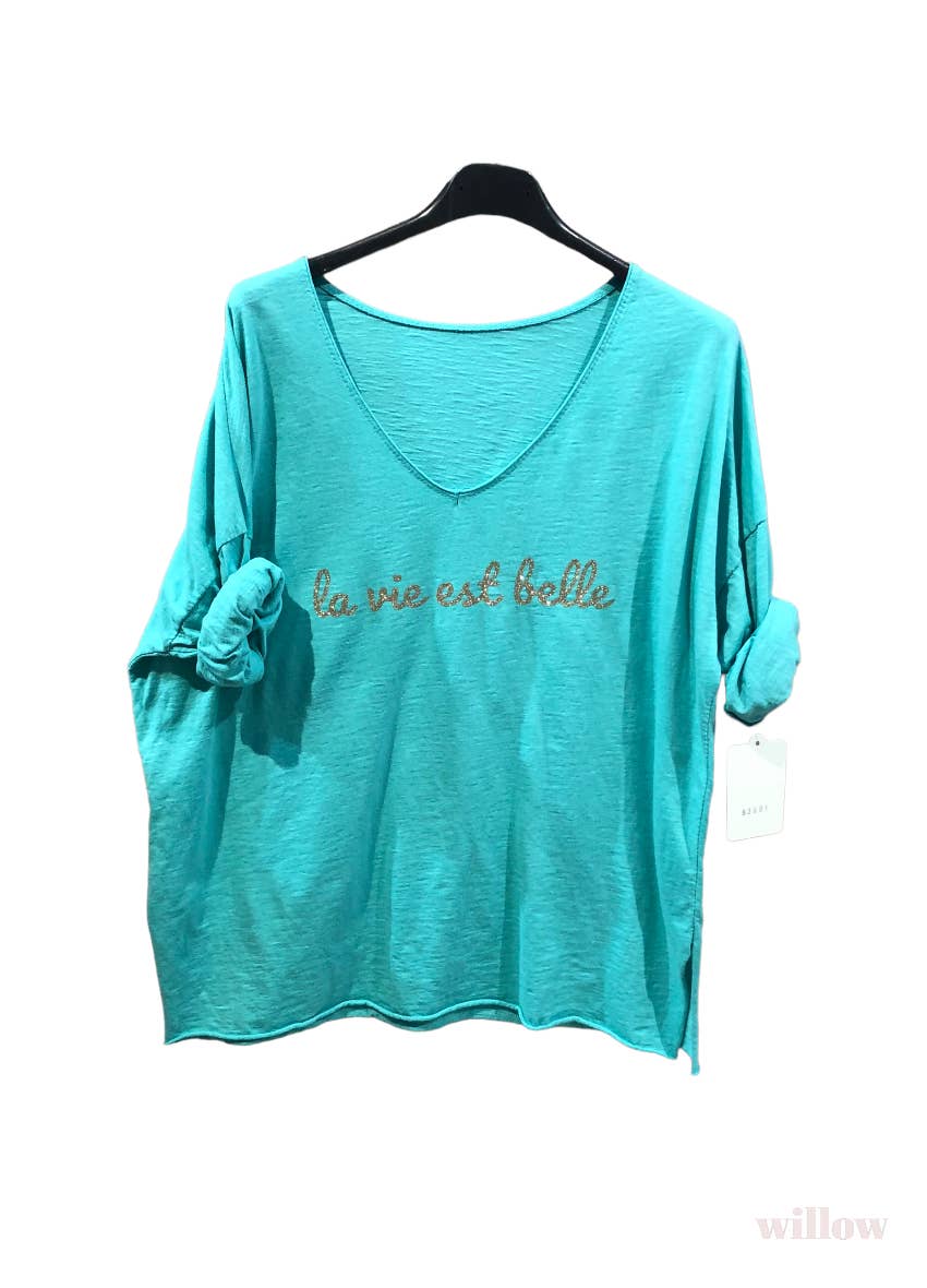 “Life is beautiful” cotton t-shirt: Beige