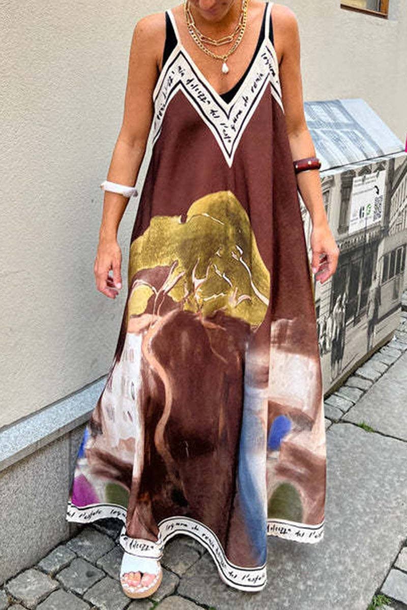 Print Maxi Dress: BLACK / M