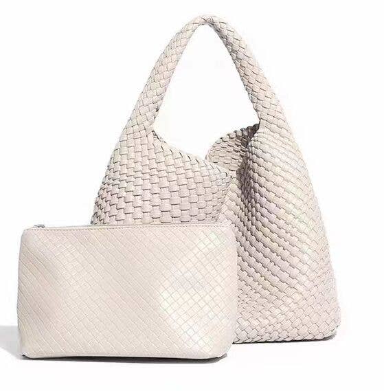 PEACH ACCESSORIES - B1683 Weave two in one handbags: Beige