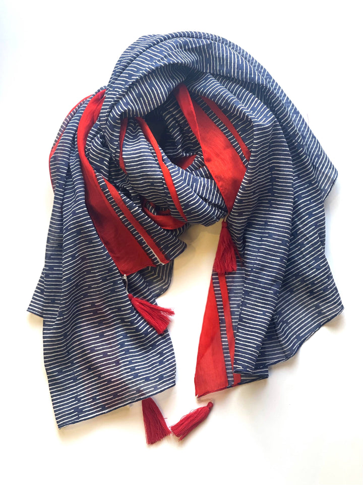Tassel Cotton Scarf Navy