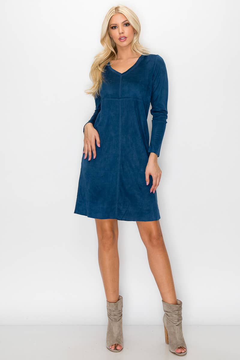 Aurora V-Neck Suede Dress: MAHOGANY / M / 2059V
