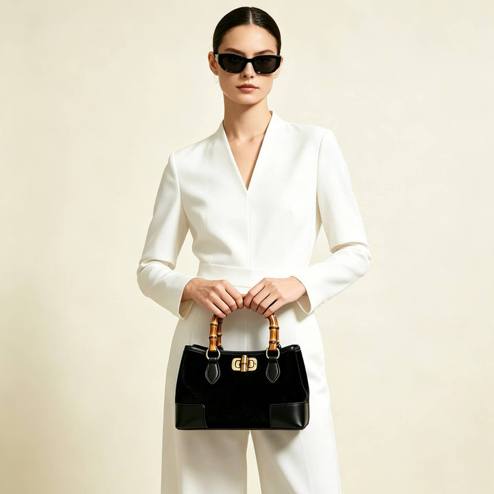 Suede Bag leather bamboo : Borgogna