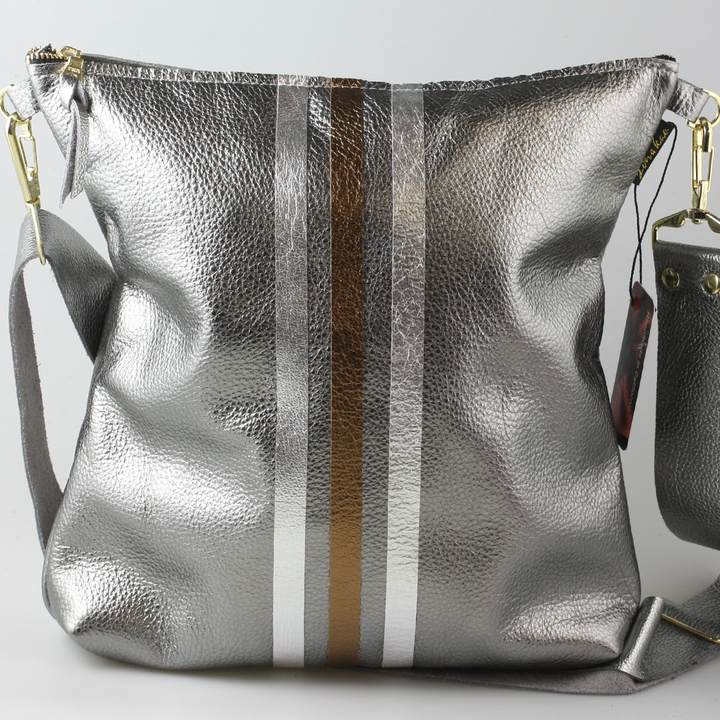 Graham Crossbody: METALLICS!: Gunmetal : Silver/IceBlue