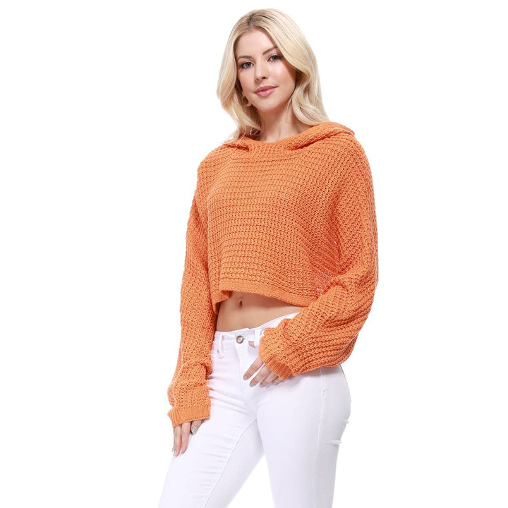 Crop Waffle Knit Hoodie: HONEY / ML