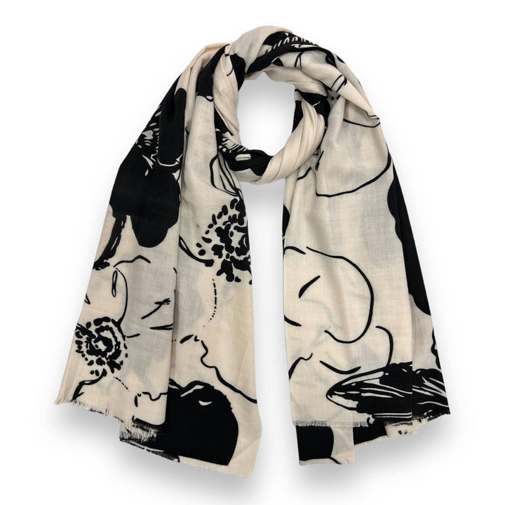 Flower sketch scarf: Cream - Black