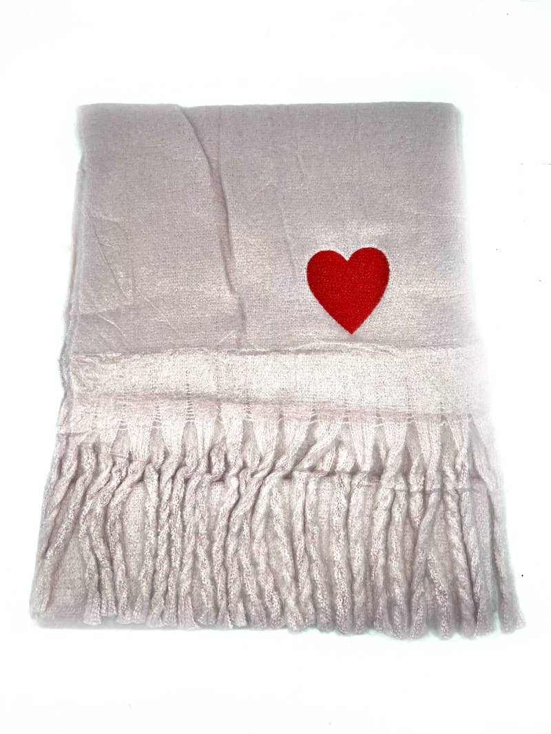 HH-210 Big fringe scarf with heart : Nude