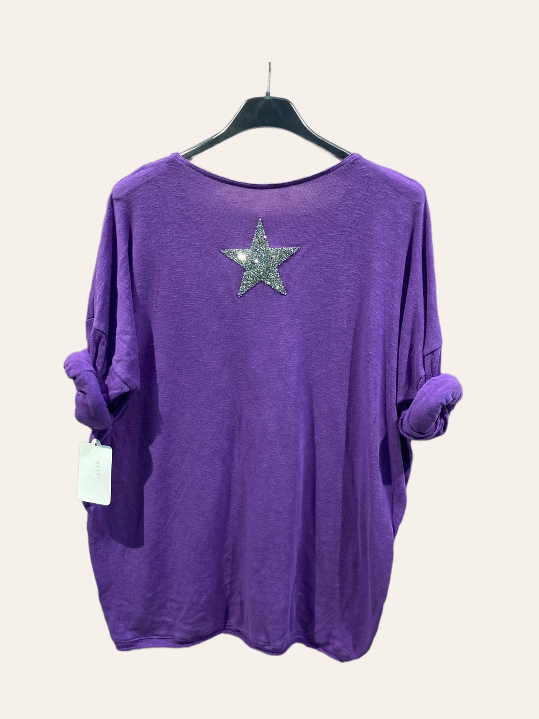 Cotton top with a rhinestone star : SKY BLUE