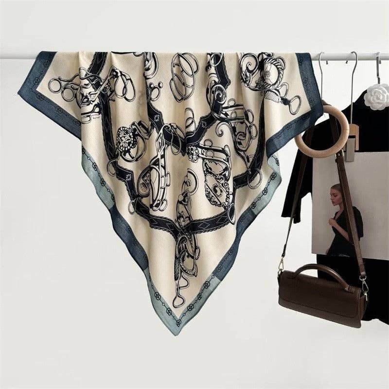 Floral Print Silk Scarf: BLACK