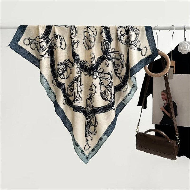Floral Print Silk Scarf: BLACK
