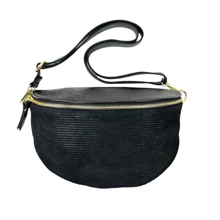 Large Suede and Leather Waist Bag: Taupe