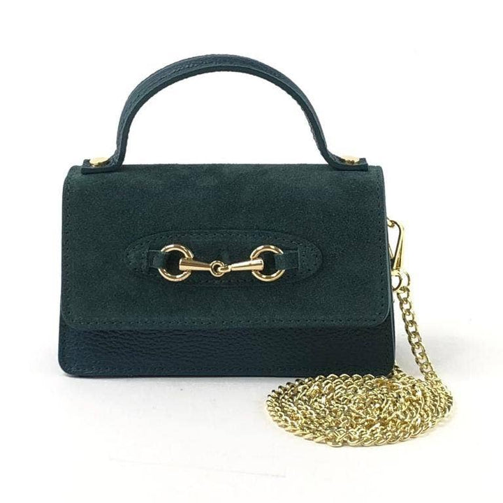 Suede Leather Handbag Chain Handle: Green