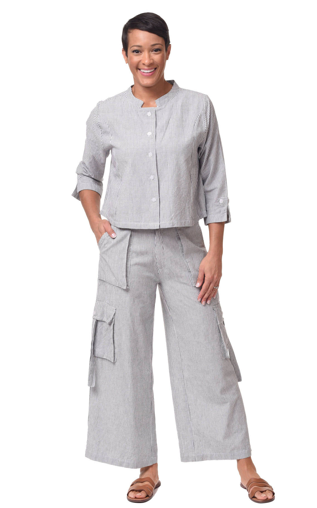 Tulip Clothing - CV13 Dakota Jacket Top in Ticking Stripe*: S