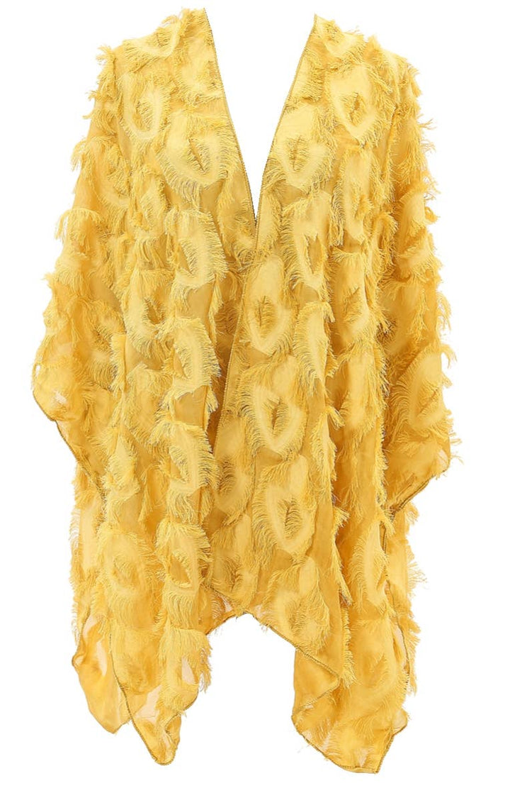 Elegant 3D Feather Fringe Eyelash Kimono/Cover-Up: Brown