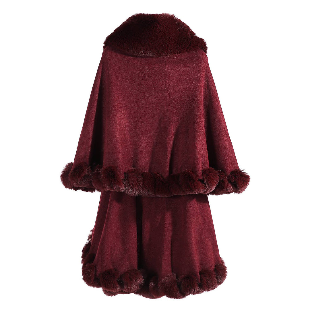 PEACH ACCESSORIES - PE371 Double layer faux fur trimmed capes: Raspberry