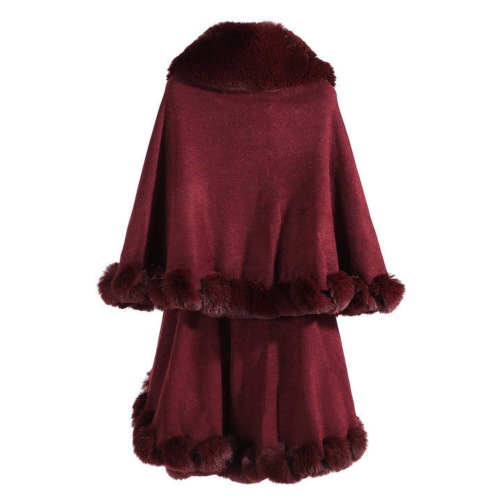 PEACH ACCESSORIES - PE371 Double layer faux fur trimmed capes: Raspberry