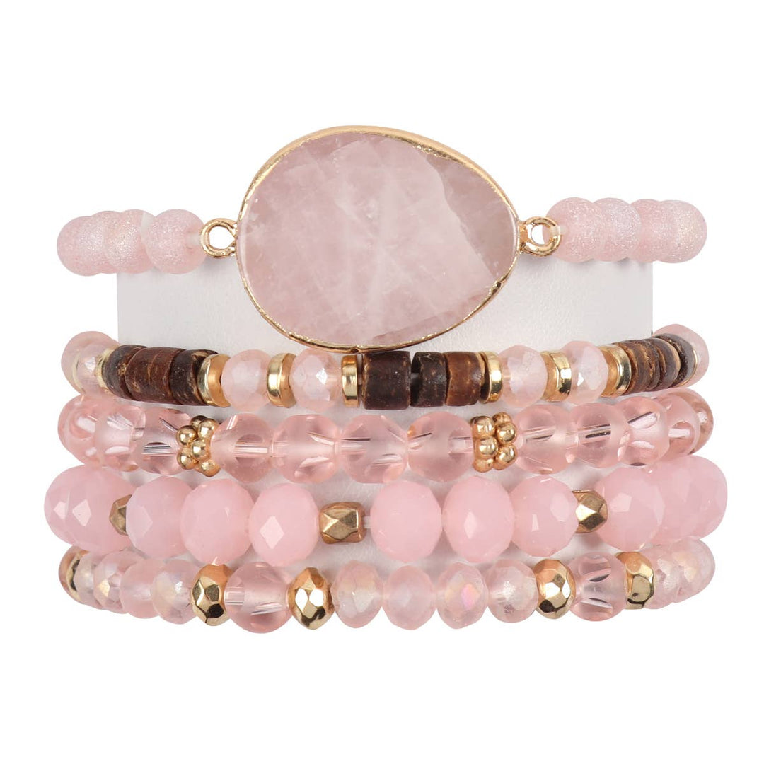 NATURAL STONE CHARM MIXED BRACELETS: BLACK