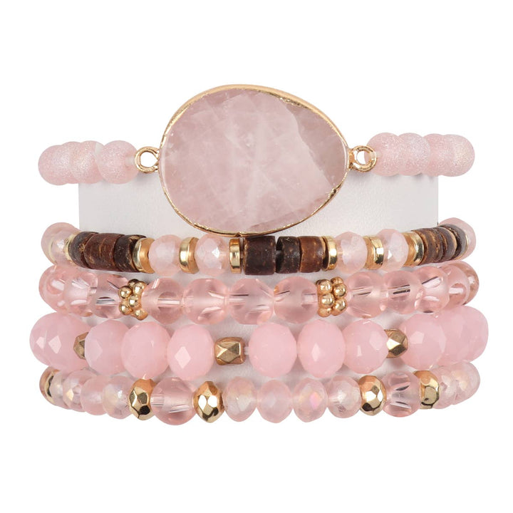 NATURAL STONE CHARM MIXED BRACELETS: BLACK