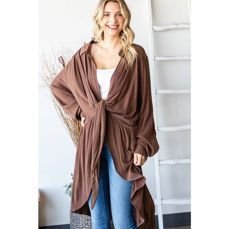 TIE FRONT  L/S TOP: BLACK