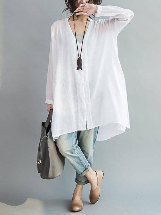 V-neck Two-pieces Blouses Shirt: BEIGE