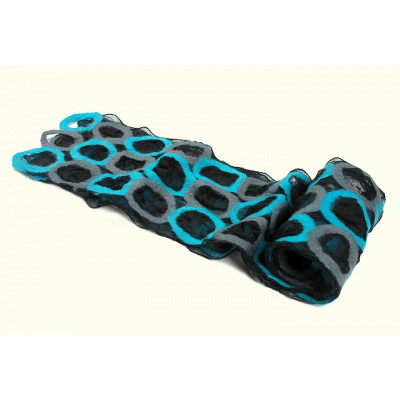 Black with Turq Circle Felted Chiffon Scarves