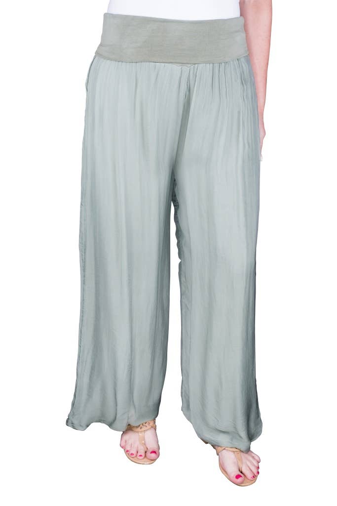 Foldover Waist Silk Pant (PL203):Black
