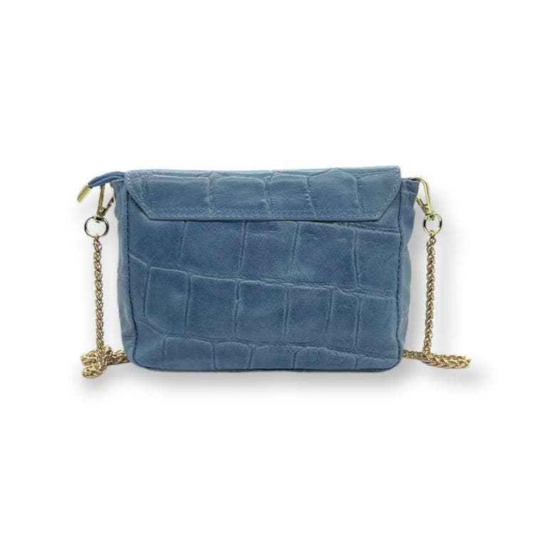 Leather Coco Bag Long Chain Handle: Blue