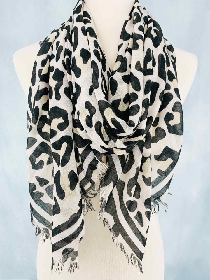 Brown & Black Leopard Frayed-Edge Scarf/Shawl