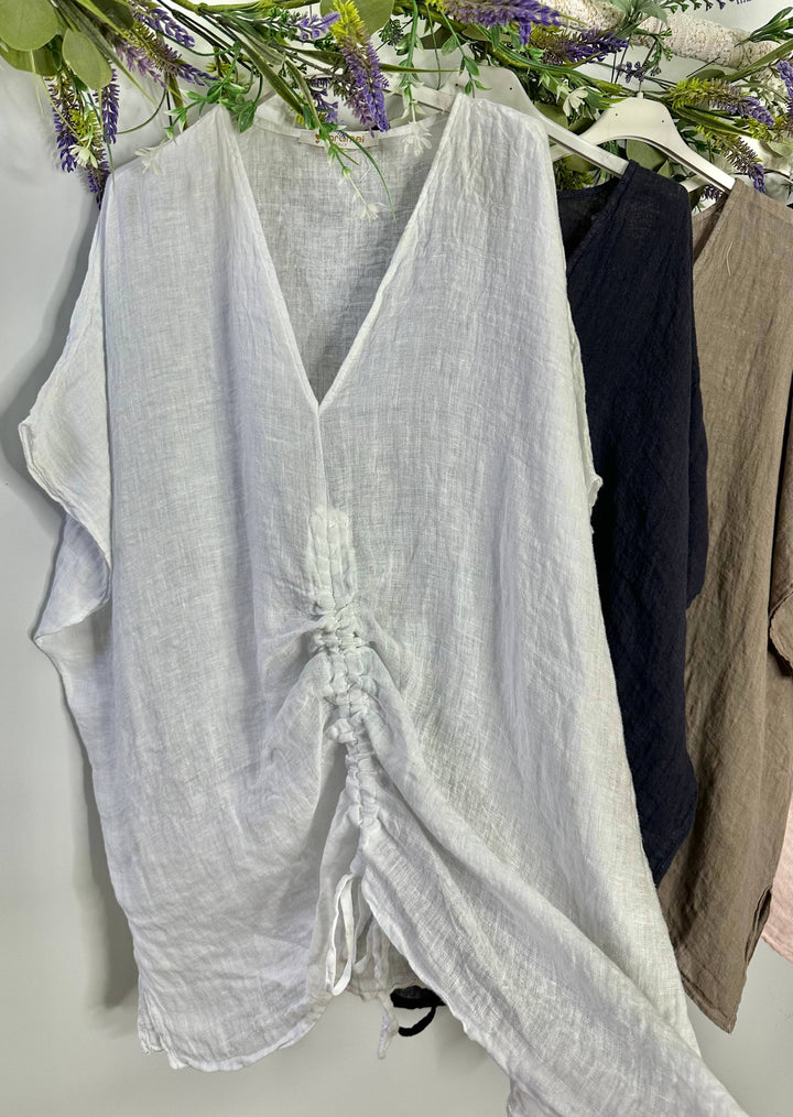 Linen Scrunchy Top : Beige / Linen