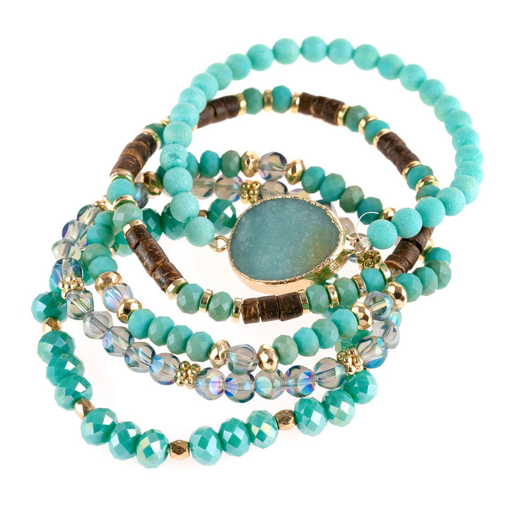 NATURAL STONE CHARM MIXED BRACELETS: BLACK