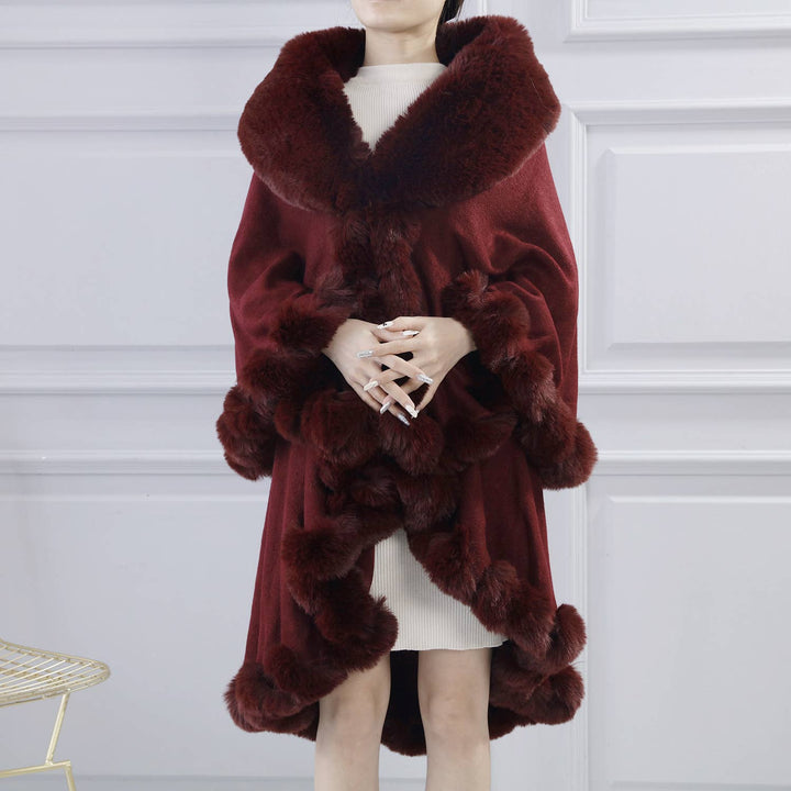 PEACH ACCESSORIES - PE371 Double layer faux fur trimmed capes: Raspberry