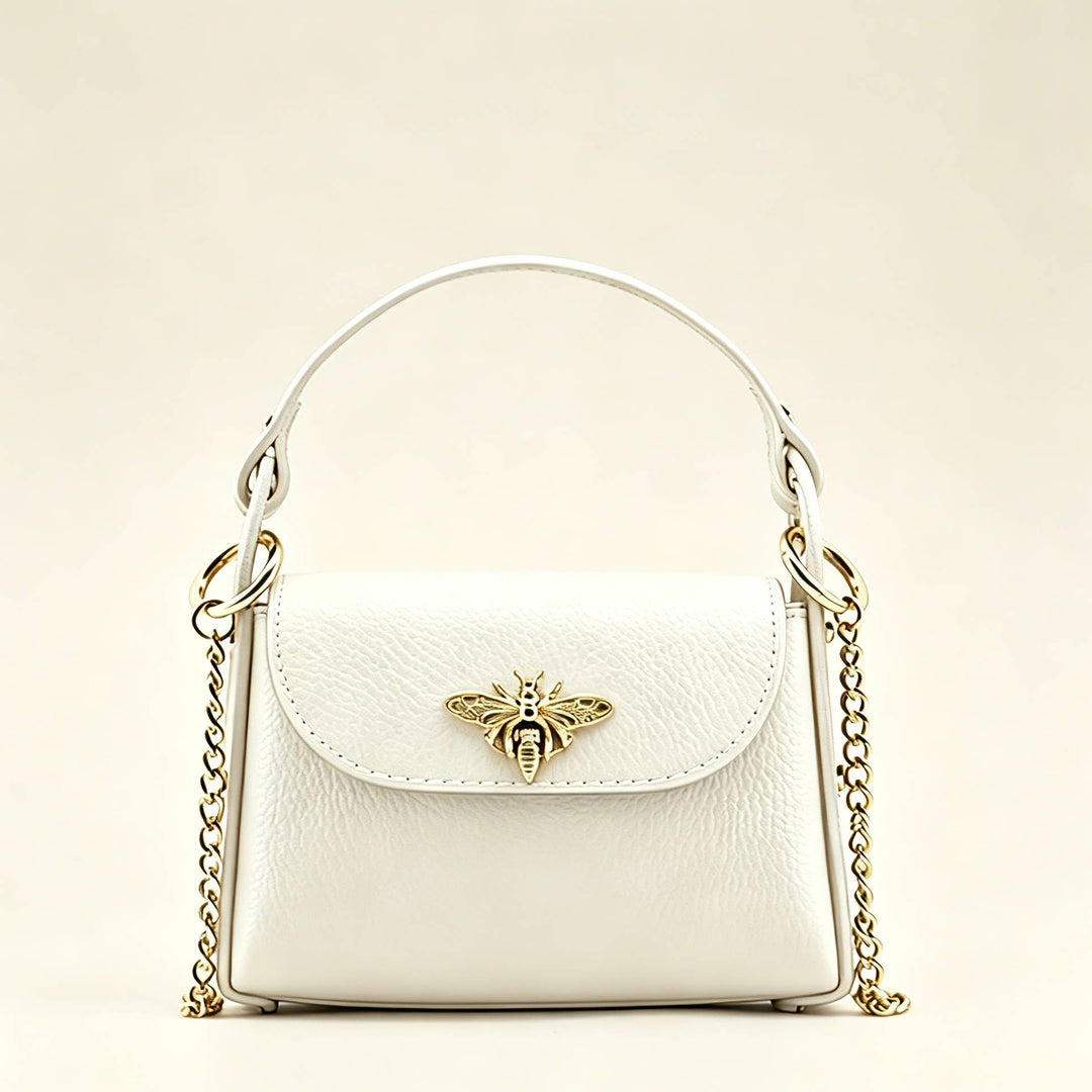 Mini Leather Bag with Gold Bee: Borgogna