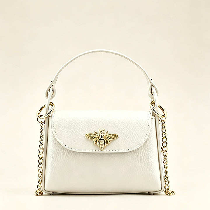 Mini Leather Bag with Gold Bee: Borgogna