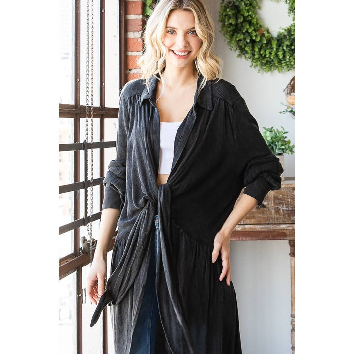 TIE FRONT  L/S TOP: BLACK