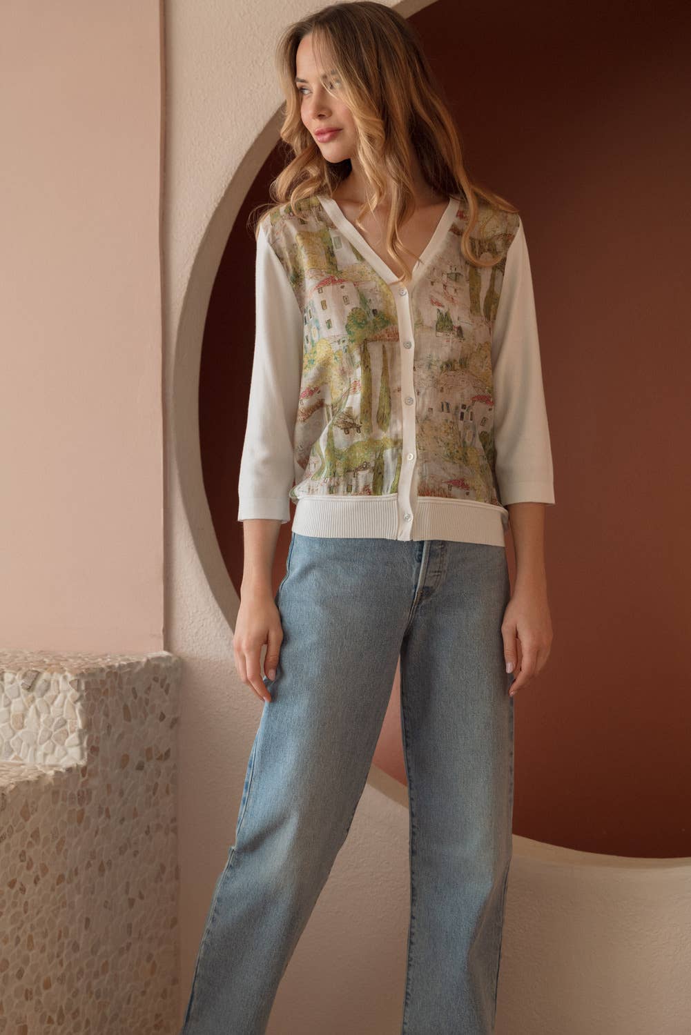 Knitted Print Cardigan: White / XL
