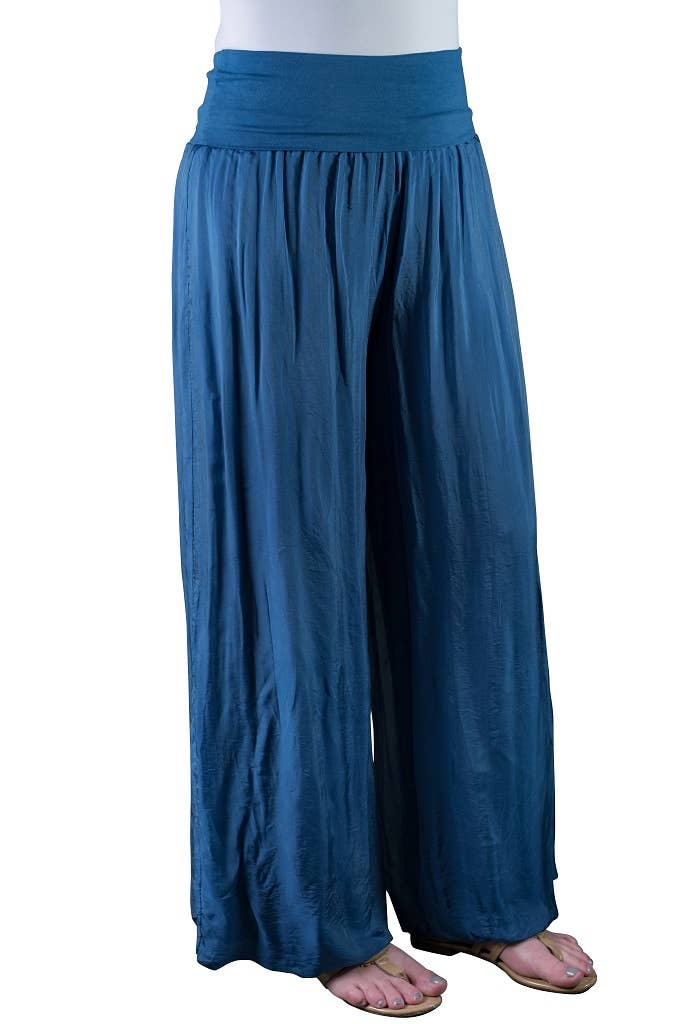 Foldover Waist Silk Pant (PL203):Navy