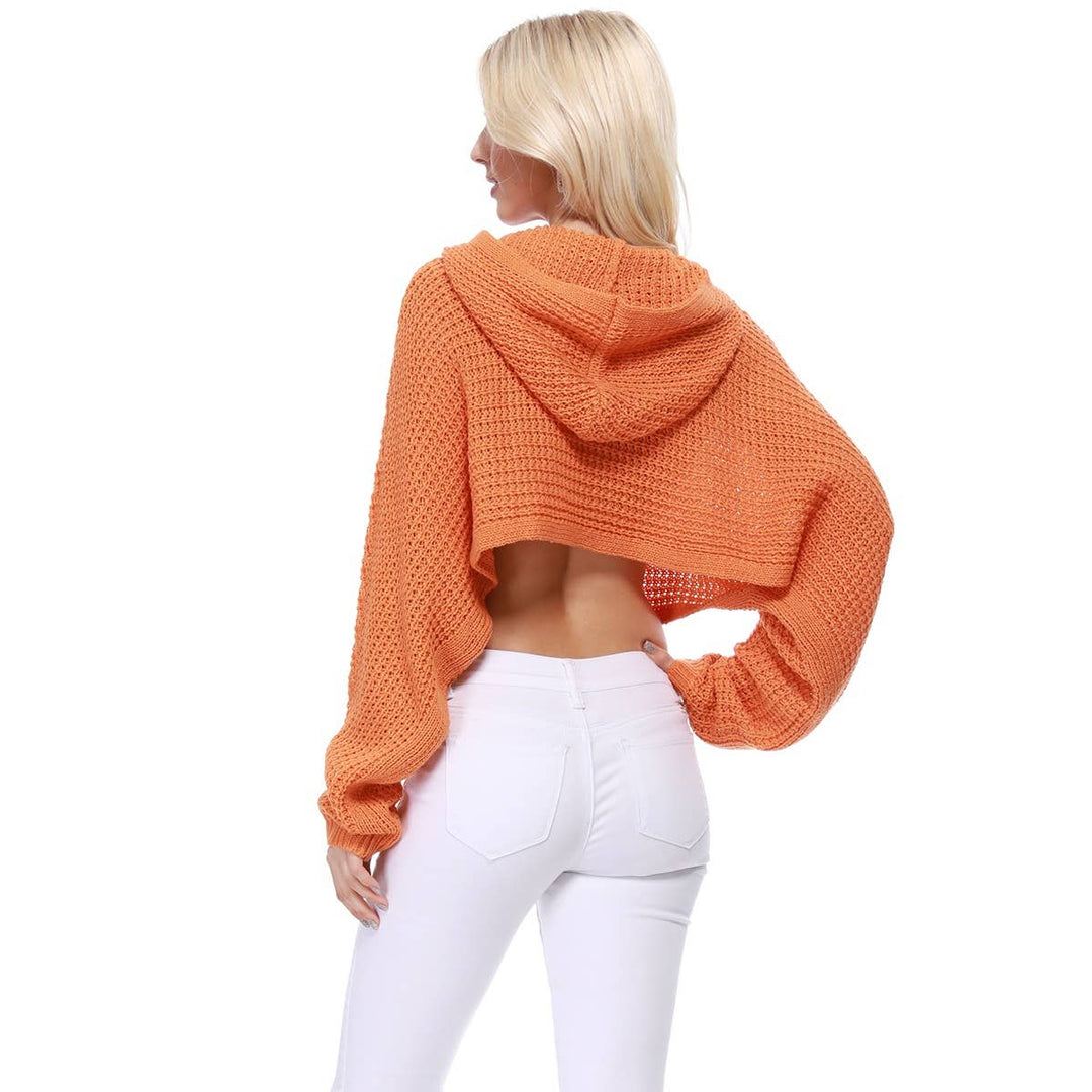Crop Waffle Knit Hoodie: BLACK / SM