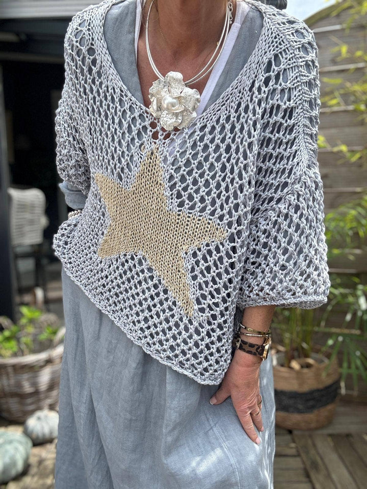 Cotton knit sweater star 100% cotton: Persimmon