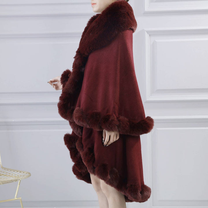PEACH ACCESSORIES - PE371 Double layer faux fur trimmed capes: Raspberry