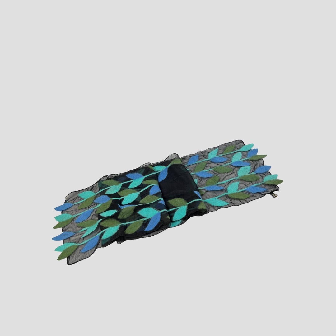 Leaf Merino Wool Handmade Felt Scarf: Gold-Green