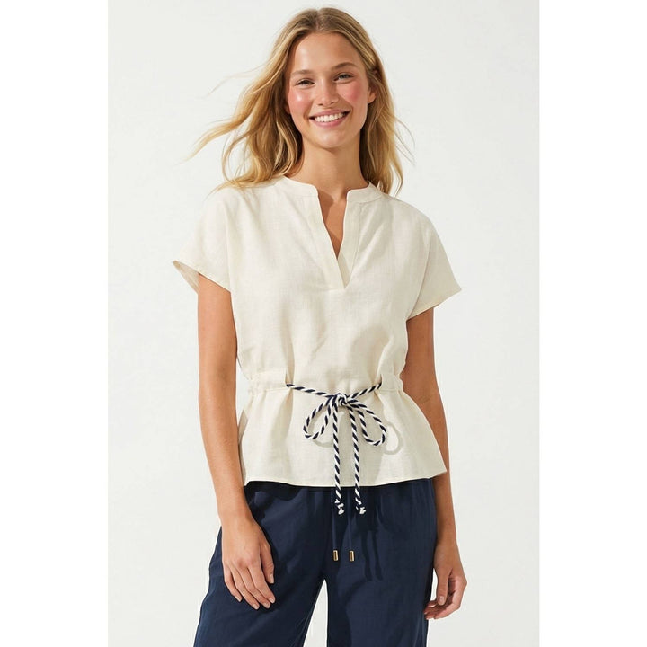 Rope Tie Waist Top: Taupe / L